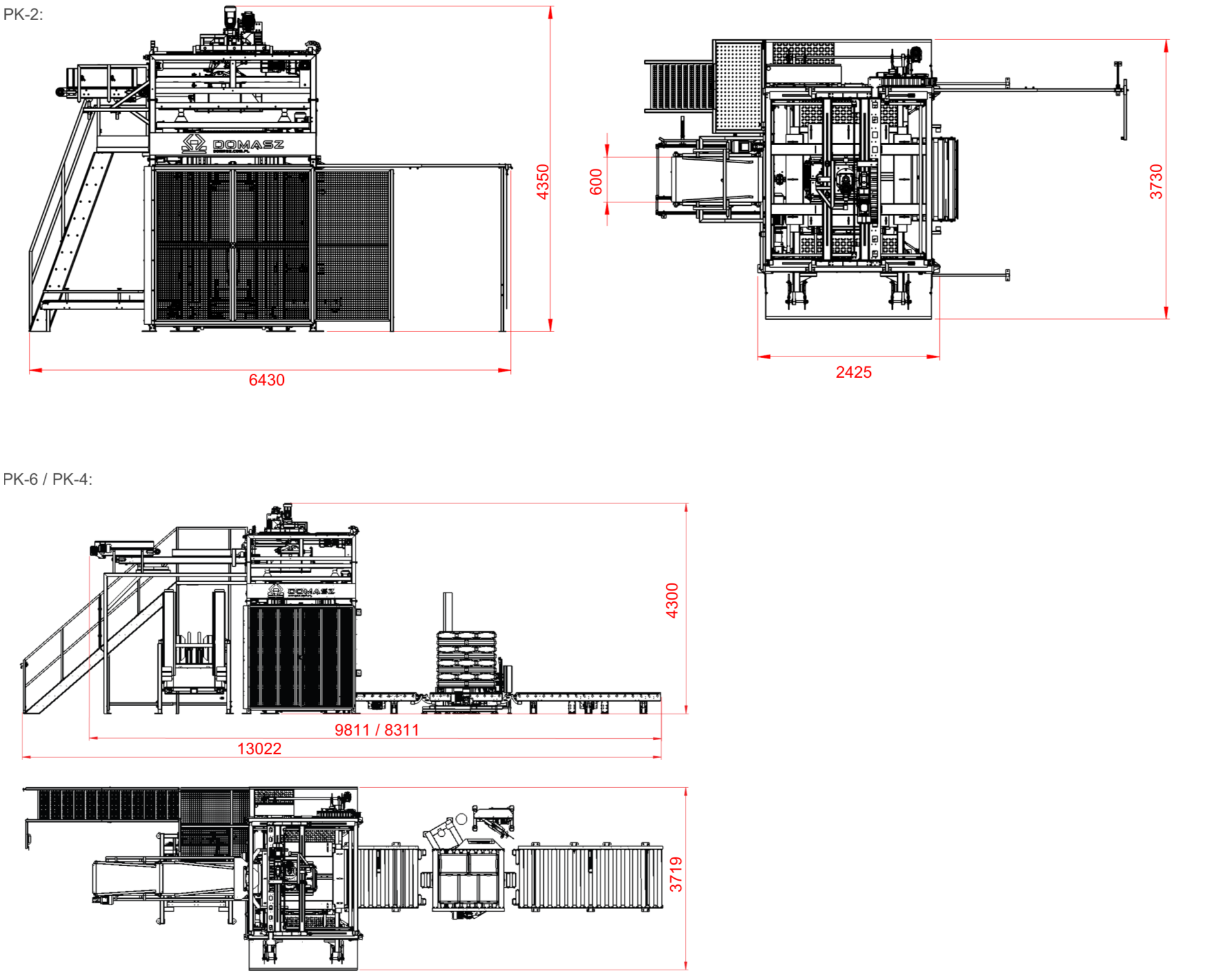 Wymiary zewnętrzne PK-2, PK-6, PK-4